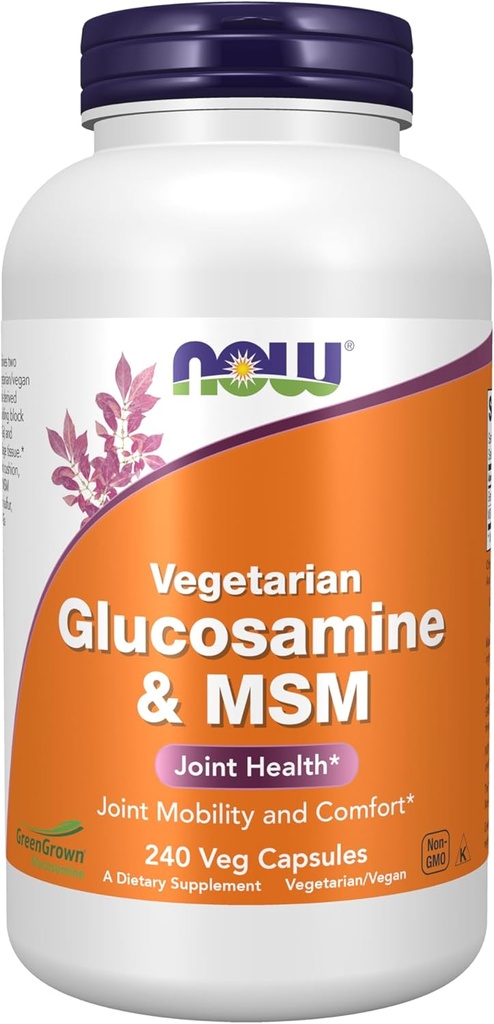 NOW Integratori alimentari, Glucosamina & MSM (GreenGrown® Glucosamine), Vegetariano, 240 capsule di Veg
