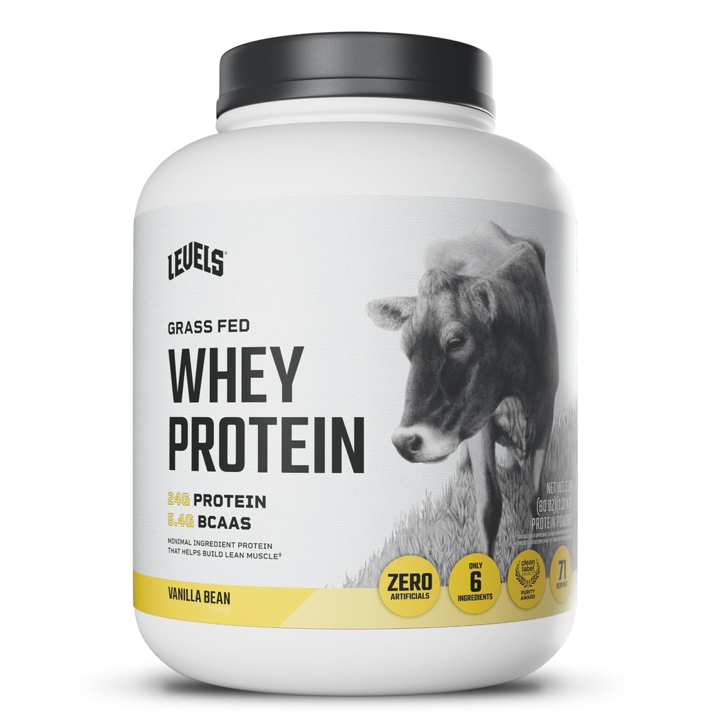 Levels Gras Fed Whey Protein Powder, No Artificials, 24G Protein, Vanilla Bean, 5LB