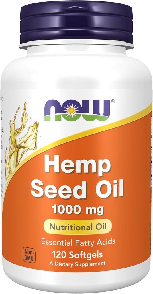 NOW integratori alimentari, olio di semi di canapa 1.000 mg, acidi grassi essenziali, olio nutrizionale, 120 Softgels