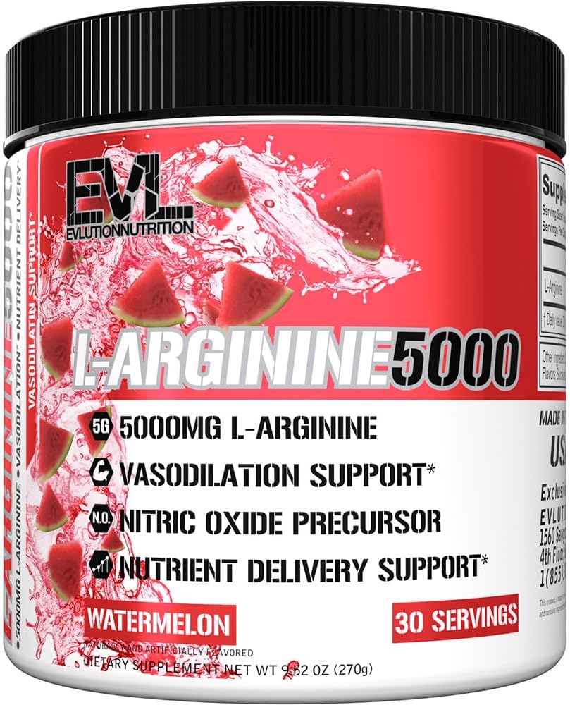 Evlution Nutrition Booster d'oxyde nitrique L-Arginine Supplément - Supplément d'oxyde nitrique à haute puissance avec 5000mg de L Arginine pour pompes améliorées Croissance musculaire et vasculaire