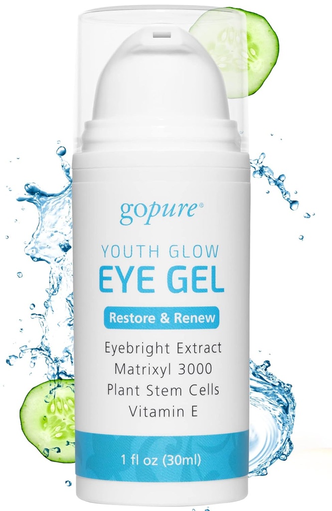goPure Youth Glow Eye Gel - Crème pour les yeux anti-âge qui apaise et hydrate, fait avec Matrixyl 3000 et l'acide hyaluronique pour améliorer l'apparence de la puffines, des cercles sombres et des sacs sous les yeux - 1 fl oz