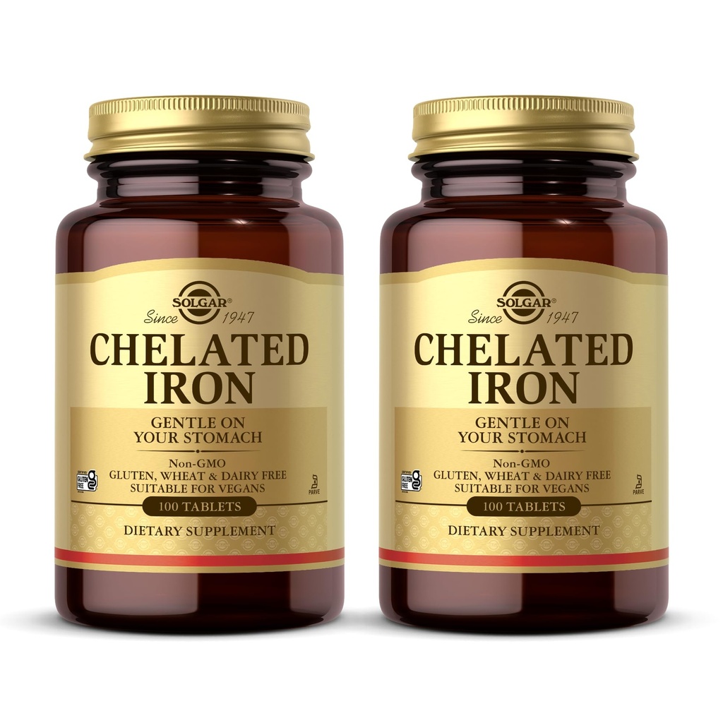 Solgar Chelat Iron - 100 Tablets, Pack von 2 - Gentle on Your Stomach - Non-GMO, Vegan, Gluten Free, Dairy Free, Kosher - 200 Total Servings
