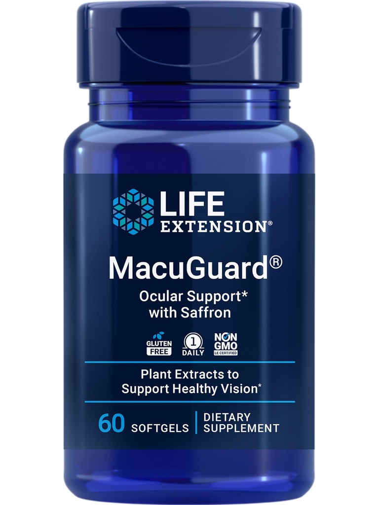 Life Extension MacuGuard Ocular Support mit Saffron – Eye Health Supplement for Healthy Vision – mit Lutein, Meso-zeaxanthin, Zeaxanthin, Saffron – Glutenfrei, Non-GMO – 60 Softgels