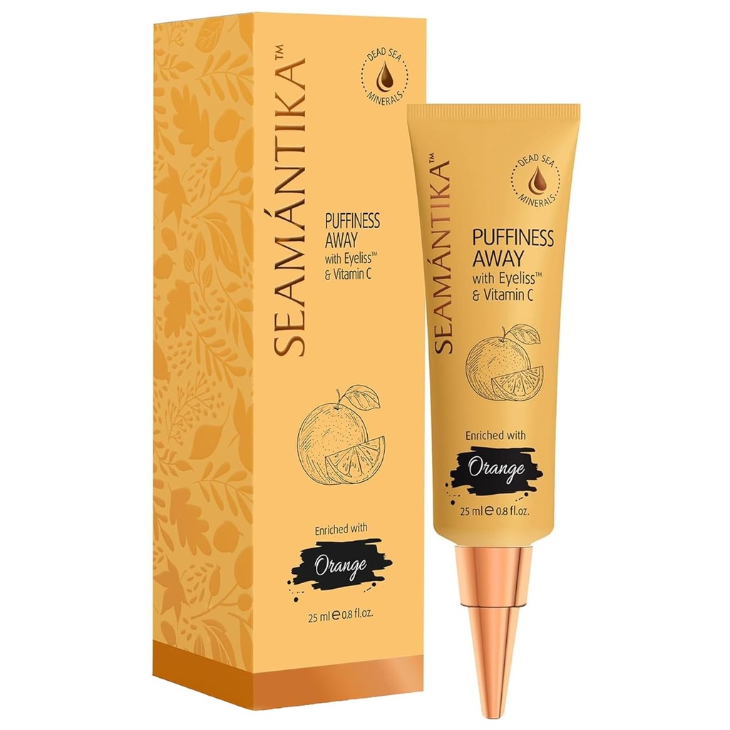 SEAMANTIKA PUFFINESS AWAY Eye Cream 0.8 fl.oz - Instant Eye Bag Remover Puffiness mit Eyeliss; Vitamin C, Under Eye Puffiness Reducer Instant Results, Temporäre Reduzierung von Falten & Dark Circles