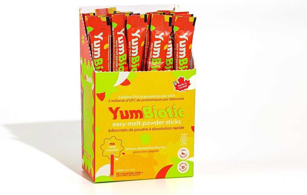 Herbaland YumBiotic Powder Stick - Vegan, 2 Milliarden CFU von Probiotika & 520mg von Präbiotika pro Stick, Erdbeer-Shake, Lemon Clementine (1 x Lemon Clementine Yumbiotic Box, Lemon Clementine)