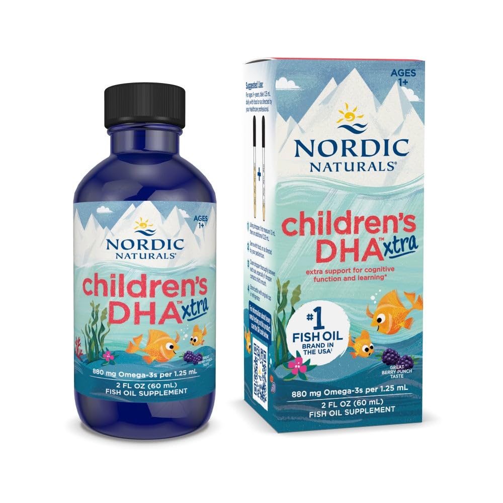 Nordic Naturals Kinder DHA Xtra, Berry Punch - 2 Unze für Kinder - 880 mg Total Omega-3s mit EPA & DHA - Kognitive & Immune Funktion, Lernen, soziale Entwicklung - Non-GMO - 48 Servietten