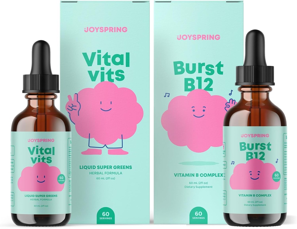 JoySpring Daily Multivitamin & B Complex Bundle | Vitamine per bambini naturalmente Fonte, Non OGM, Formula liquida non alcolica, Supporto per la salute | Integratori vegani e vegetariani