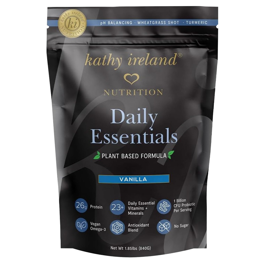 Kathy Ireland Polvere vegetale di proteine di Vanilla, 26g Protein, sostituzione a basso contenuto di carboidrati, Pea, Mung & Fava Bean Blend con probiotici, vitamine e minerali, 1,85 lbs
