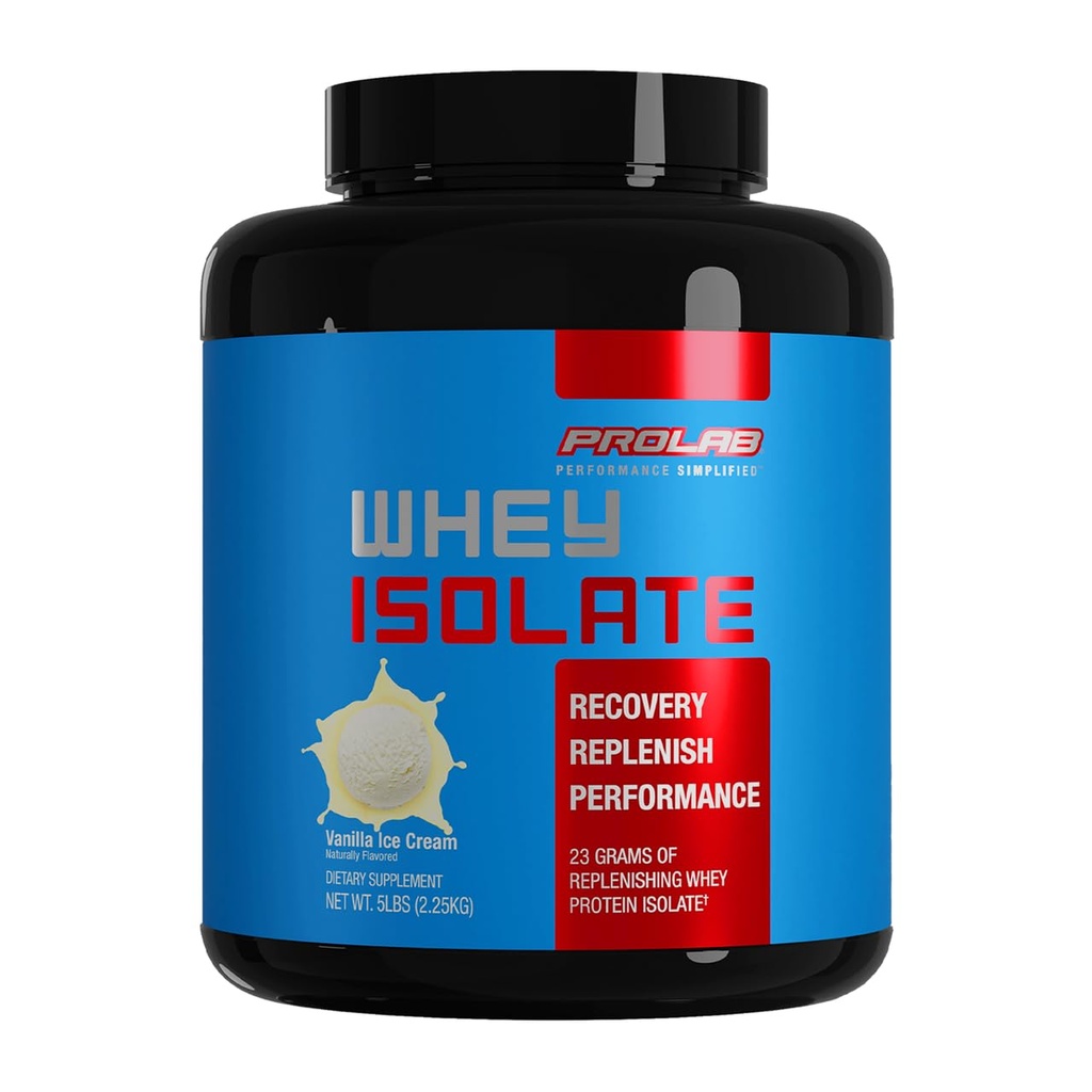 Prolab Whey Isolate 5LB, Ultra-Pure, Isolamento di proteine del siero rapido con 23g Proteine & BCAAs, Supporta la crescita muscolare magra, Recupero & Performance (Vanilla Ice Cream)