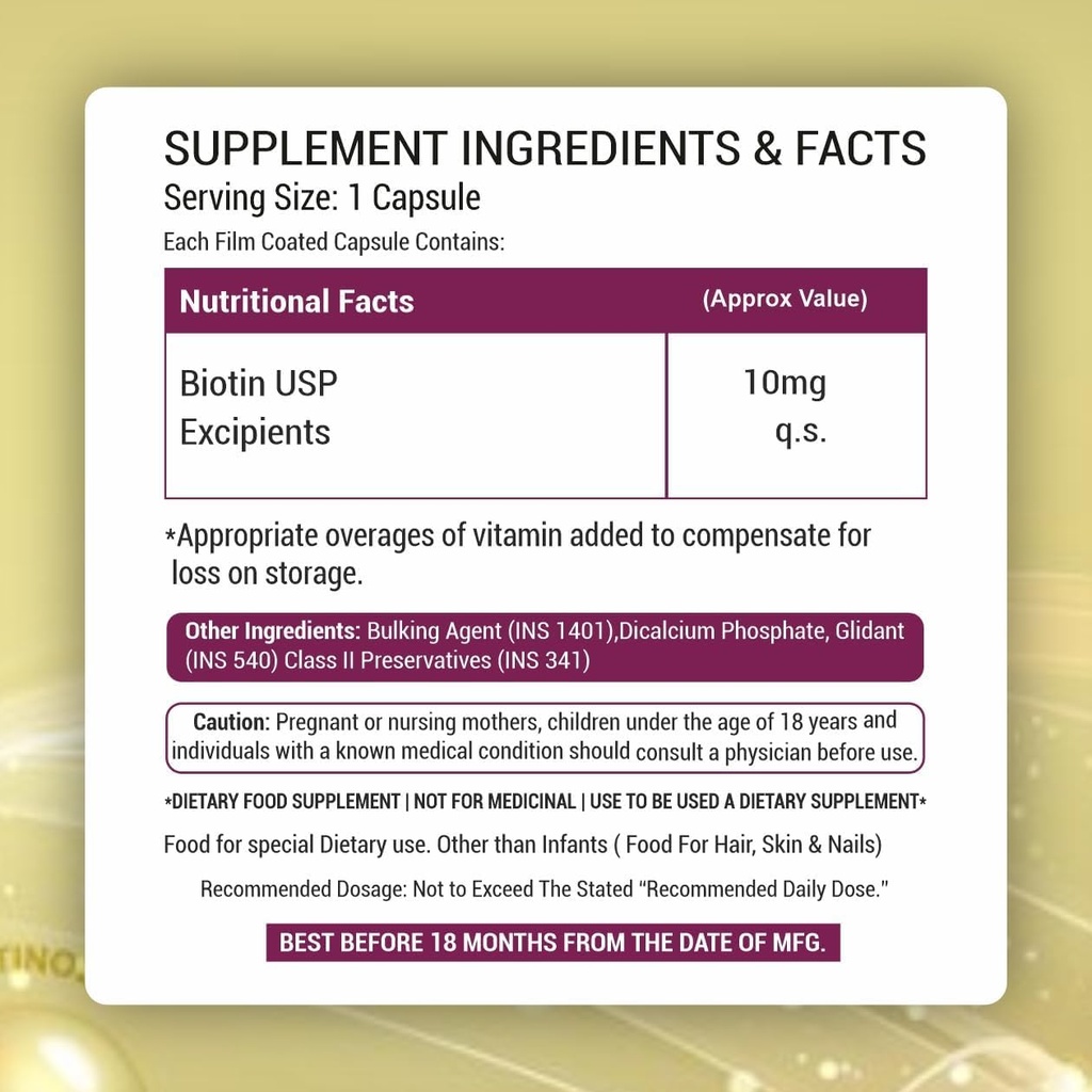 Pflanzenbasierte Biotin Ergänzung Kapsel mit DHT Blockers, Omega & Biotin, unterstützt Keratin Synthese | für stärkeres Haar, Haut und Nägel - 90 Veg Kapseln
