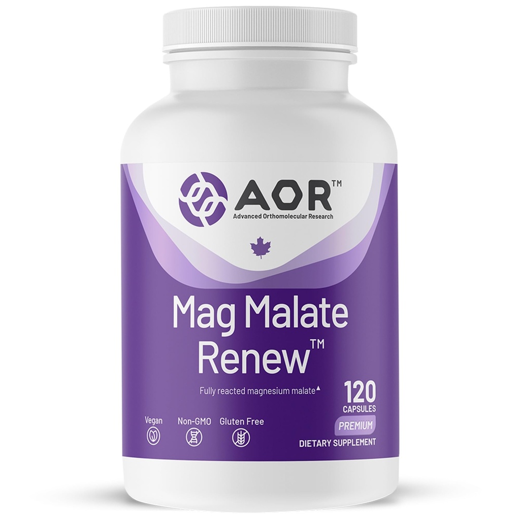 AOR, Mag Malate Renew, soutient un cœur sain, la fonction musculaire et l'énergie, supplément de magnésium, 120 portions (120 capsules)