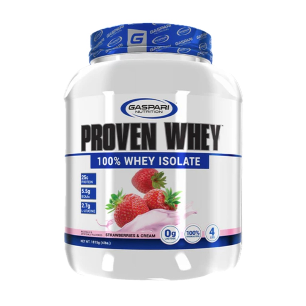 Gaspari Nutrition Proven Whey, 100% idrolizzato Whey Isolate, Alta Proteina, Lattosio Libero, Basso Carboidrato e Basso Zucchero (4lb, Fragole & Crema)