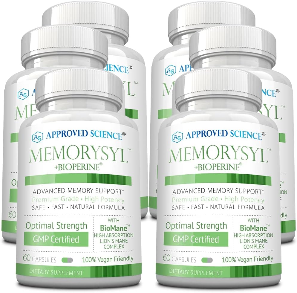 Approved Science MemorySyl - Memory Boosting Supplement - Migliorare il fuoco e la concentrazione - Proteggere contro il declino cognitivo - con il Lion’s Mane e BioPerine - 6 mesi di fornitura - Vegan