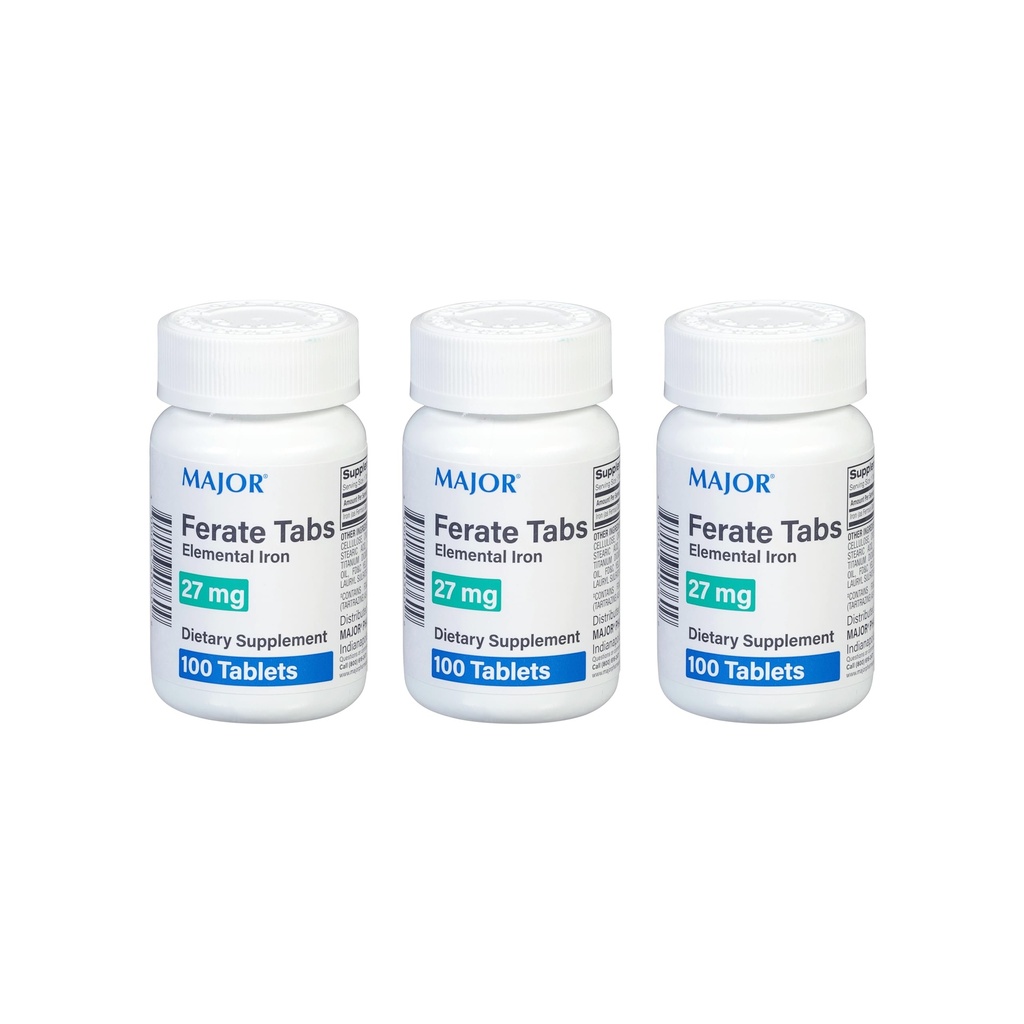 Major 27 mg Ferate Tabs - Eisen Gluconate Elemental Eisen Nahrungsergänzung - 100 Count (3 Pack)