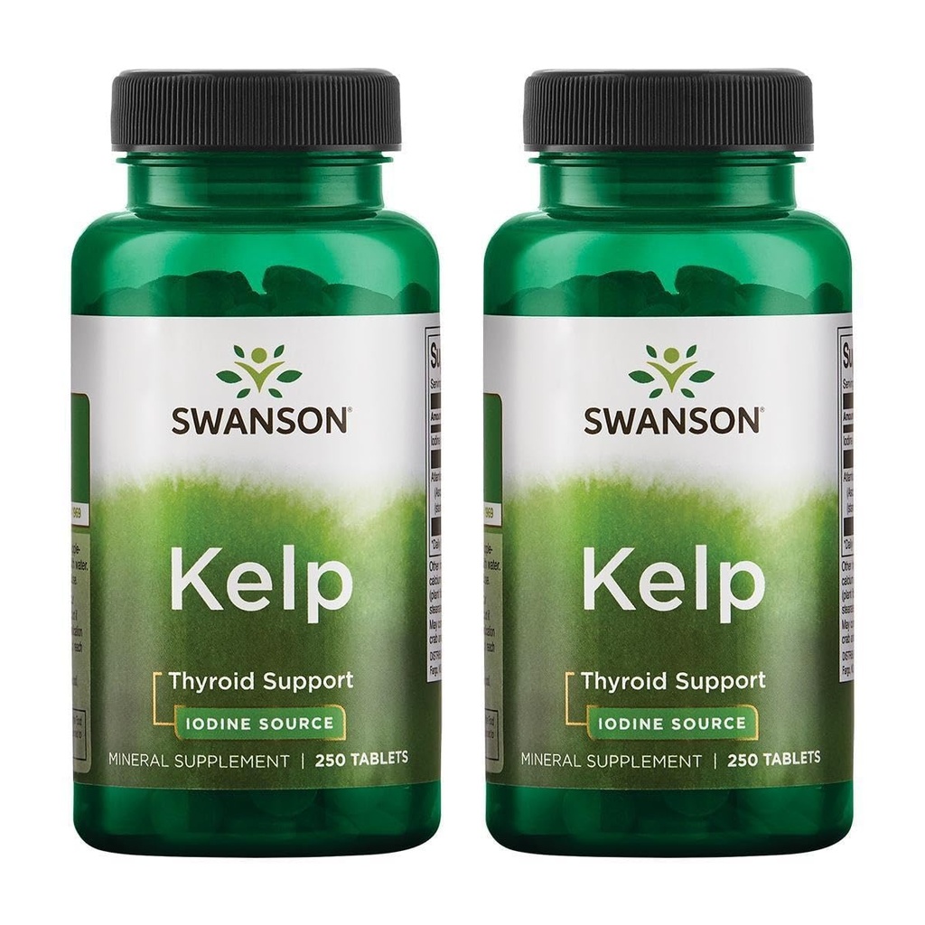 Swanson Kelp - Natürliche Jodquelle Unterstützung Schilddrüsengesundheit - Mineralische Beilage w/Iodine Quelle Standardisiert 0.4% - (250 Tabletten, 225mcg Jeder) (2 Pack)