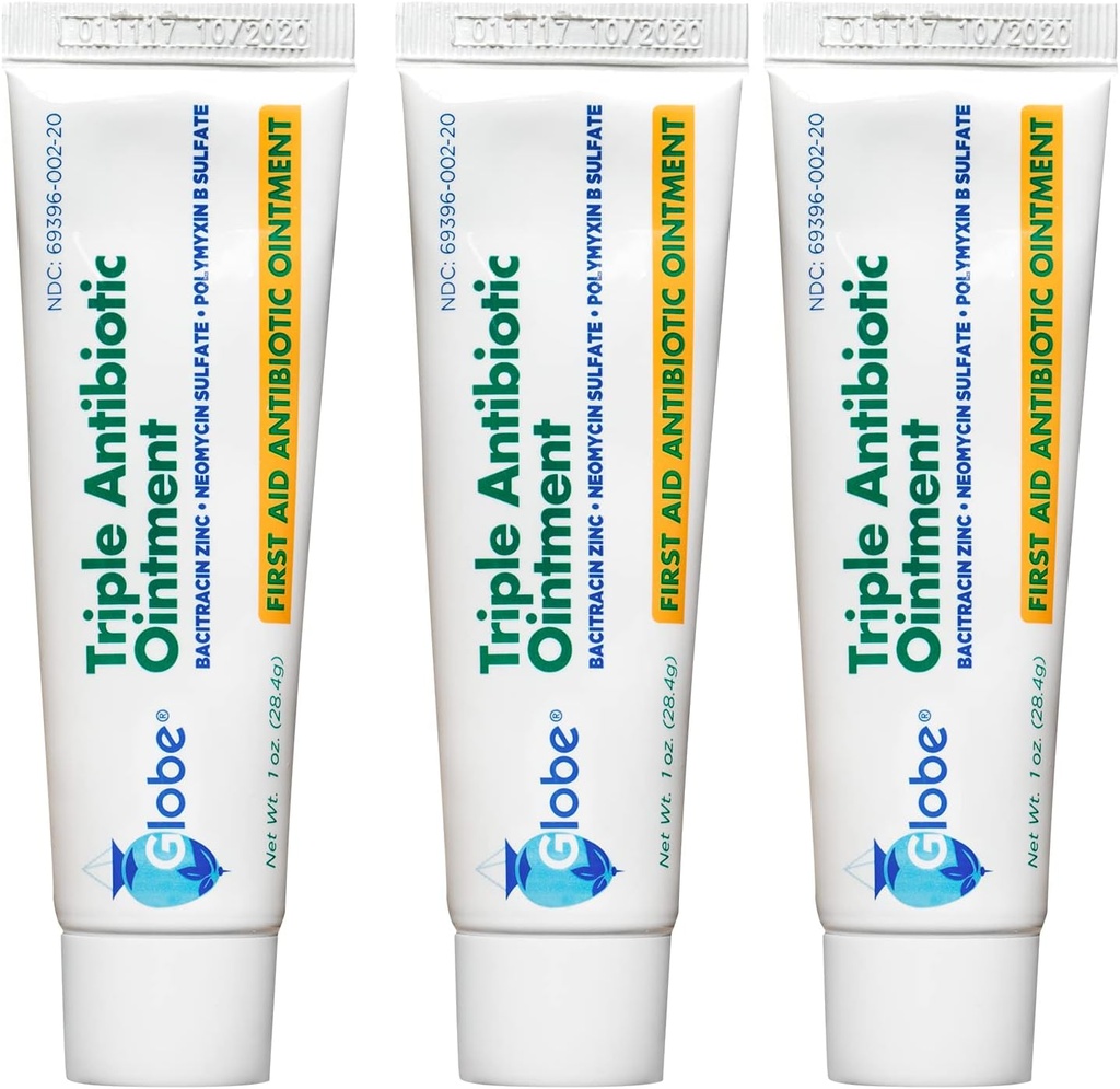 Globe (3 Pack 1oz Triple Antibiotic Ointment, Erste Hilfe Salbe für Minor Scratches und Wounds and Prevents Infection, im Vergleich zu den aktiven Inhaltsstoffen der führenden Marke (3 Pack)