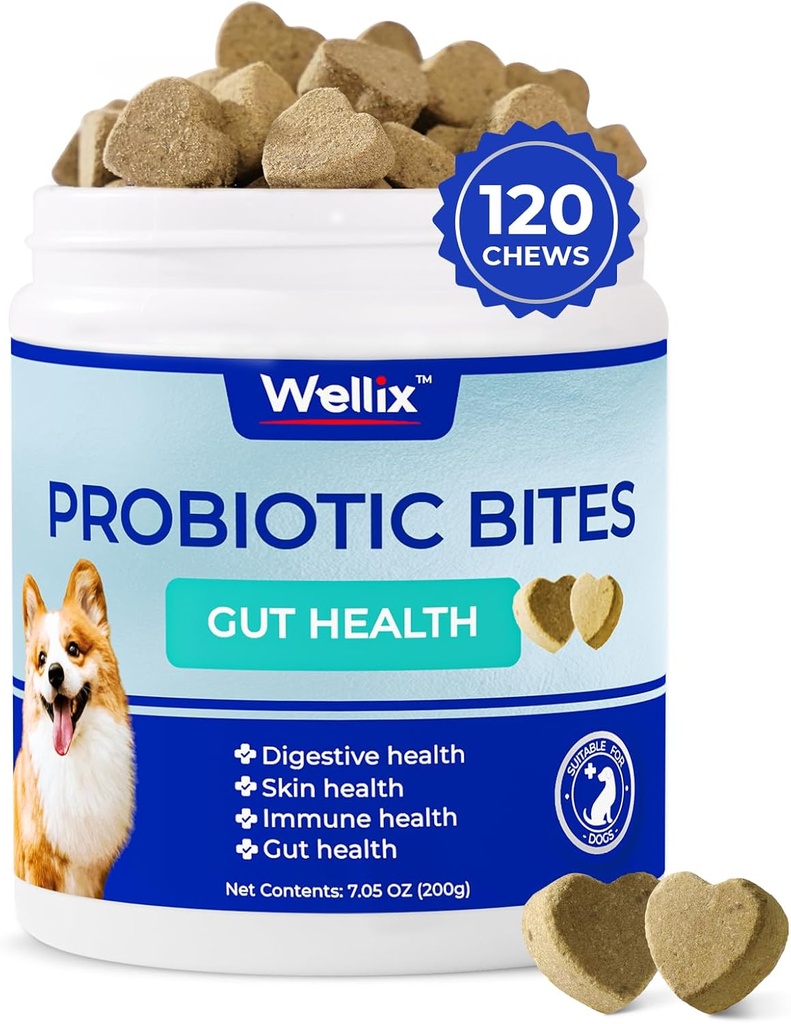 Wellix Probiotics for Dogs - Cuciture probiotiche per la salute digestiva del cane, previene la diarrea, alleergie - Anti Diarrea, Relief di stomaco e gas