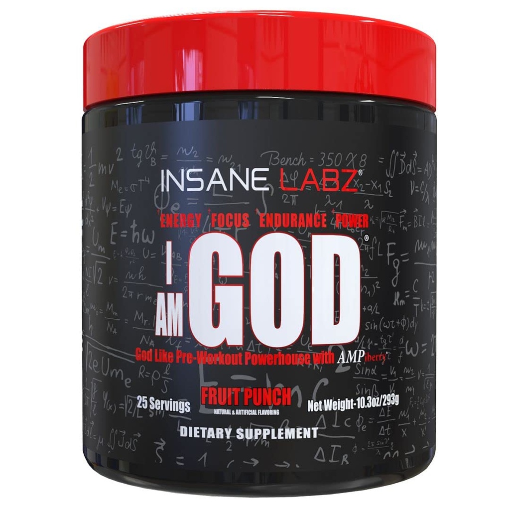 Insane Labz Sono Dio Pre Workout, High Stim Pre Workout Polvere caricato con Creatina e DMAE Bitartrate Carburato da AMPiberry, Energy Focus Endurance Muscle Growth,25 Srvgs, Fruit Punch