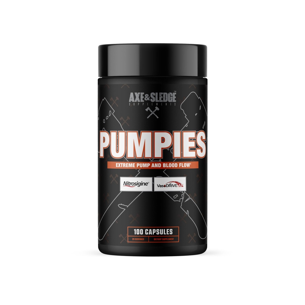 Suppléments Axe & Luge PUMPIES Booster à oxyde nitrique avec VasoDrive-AP et Nitrosigine, Augmenter les pompes, la performance et la récupération, 20 Servants, 100 Capsules
