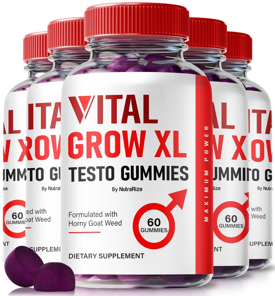 NutraRize (Pack of 5 Vital Grow XL, Official Vital Grow XL Testo Gummies for Men, Boost Stamina and Confidence Gummy for Mens, Vital GrowXL Maschio Support Gomitas (300 Gummies)
