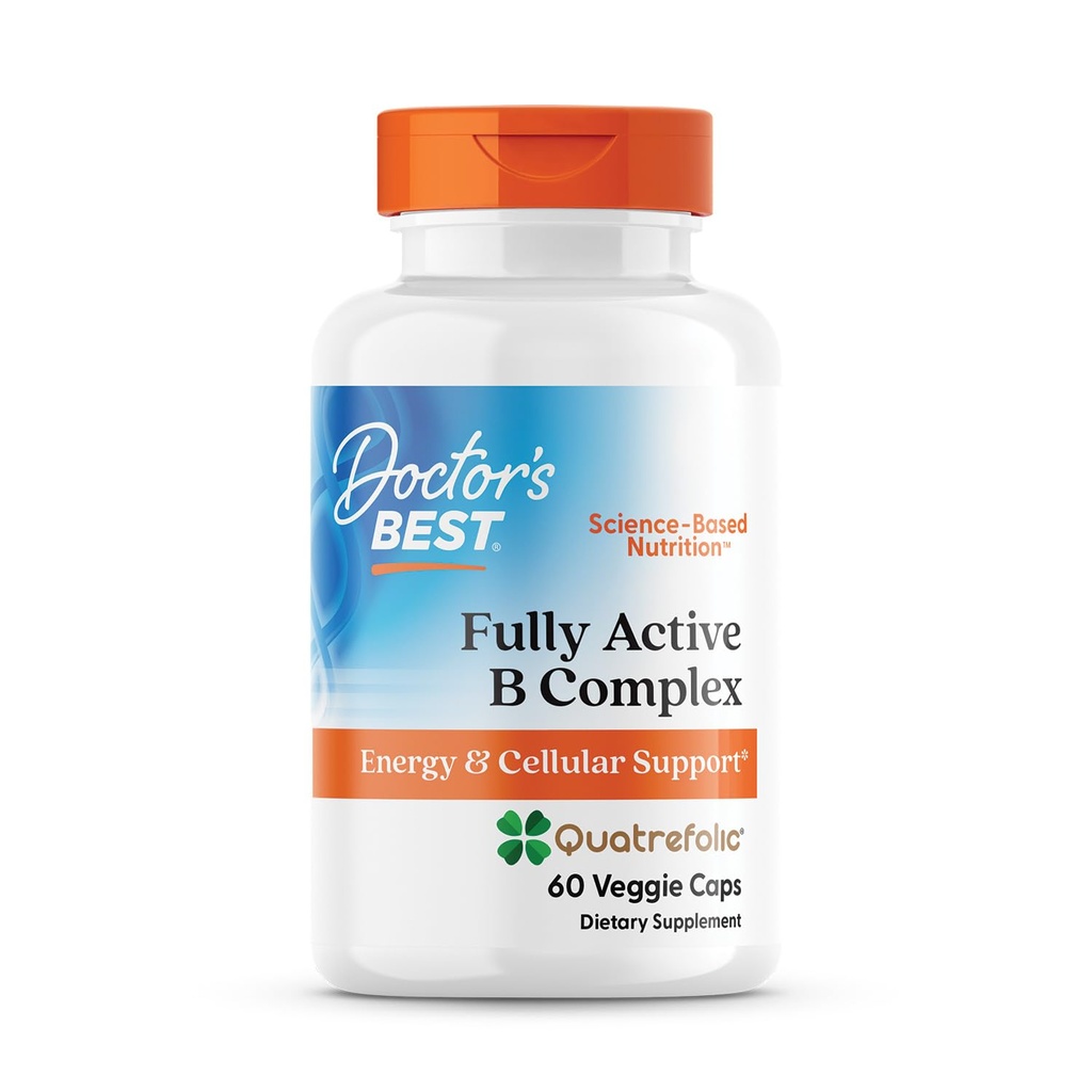 Le meilleur complexe B entièrement actif du docteur, énergie et soutien cellulaire, non-OGM, sans gluten, sans soja, végan 60 capsules de légumes