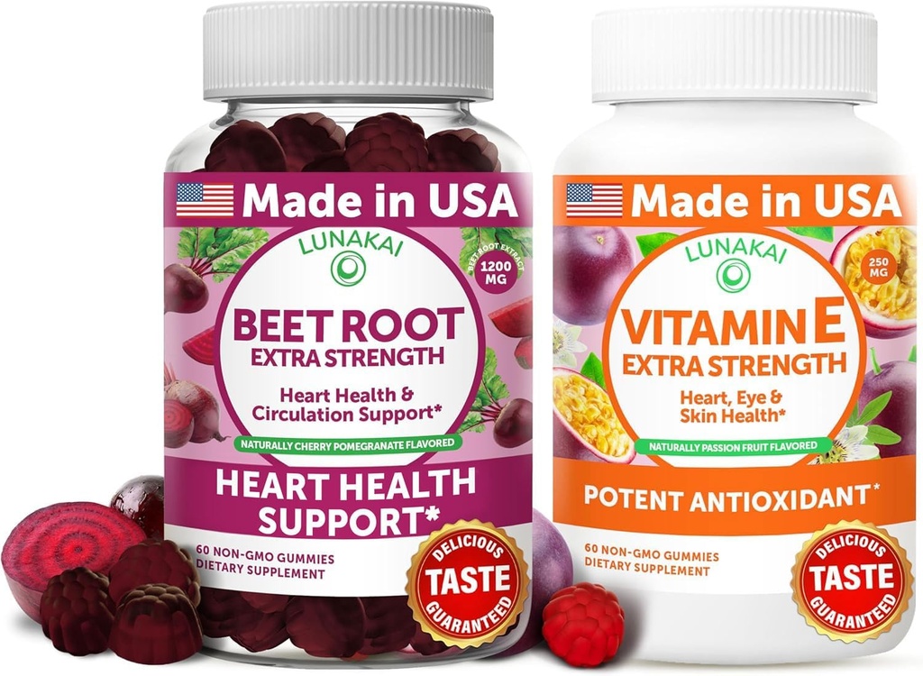 Lunakai Beet Root und Vitamin E mit C Gummies Bundle – Antioxidant und Wellness-Unterstützung