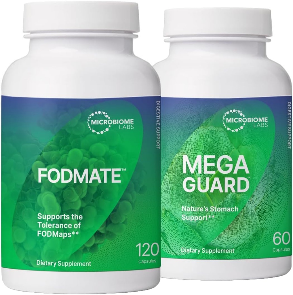 Microbiome Labs Digestion Support Bundle - FODMATE Digestive Enzymes & MegaGuard Digestive Aid con Ginger e DGL (2 Prodotti)