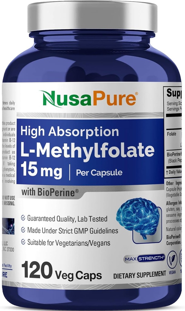 NusaPure L Methylfolate 15mg, 120 Veggie Kapseln, Bioperine