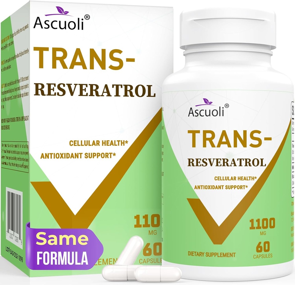 Ultra Purity Trans-Resveratrol 1100mg, 3-in-1 Advanced Formula Organic Resveratrol Supplement, Max Antioxidant, Anti-Aging, Hautgesundheit, Lmmune & Energy, 1 Pack