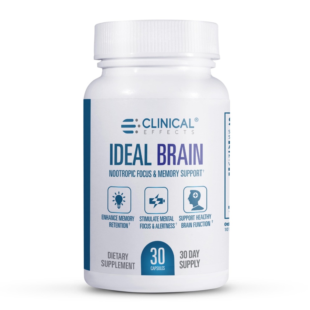 Brain ideale per effetti clinici - Integratore alimentare per il supporto Nootropic Focus e Memoria - 30 Capsule - Vitamine B, GABA, Alpha-GPC - Aiuta a sostenere la messa a fuoco mentale e la funzione ottimale del cervello