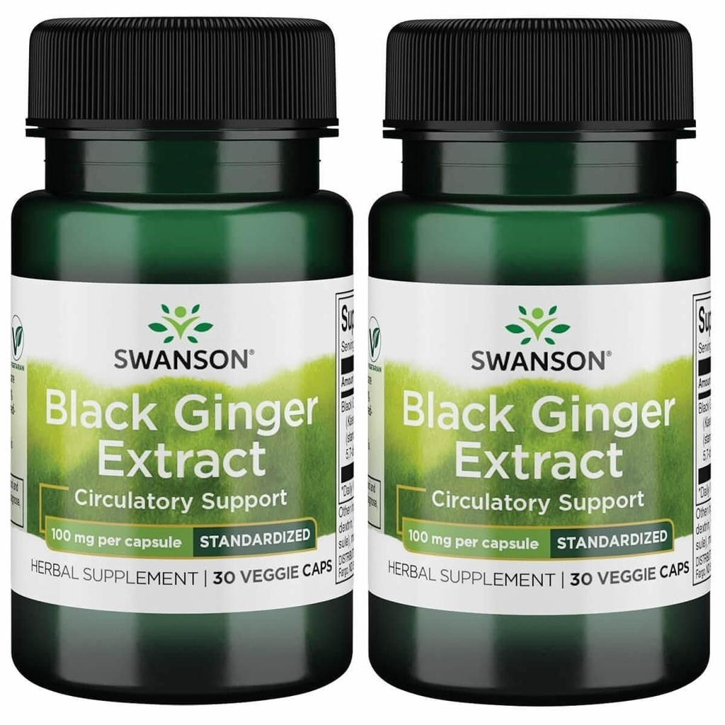 Swanson Black Ginger Extract - fördert gesunde Blutzirkulation und körperliche Kraft - Kann helfen Herzgesundheit, Muskelgewebe und Mental Wohlbefinden - (30 Veggie Kapseln, 100mg Jeder) (2 Packung)