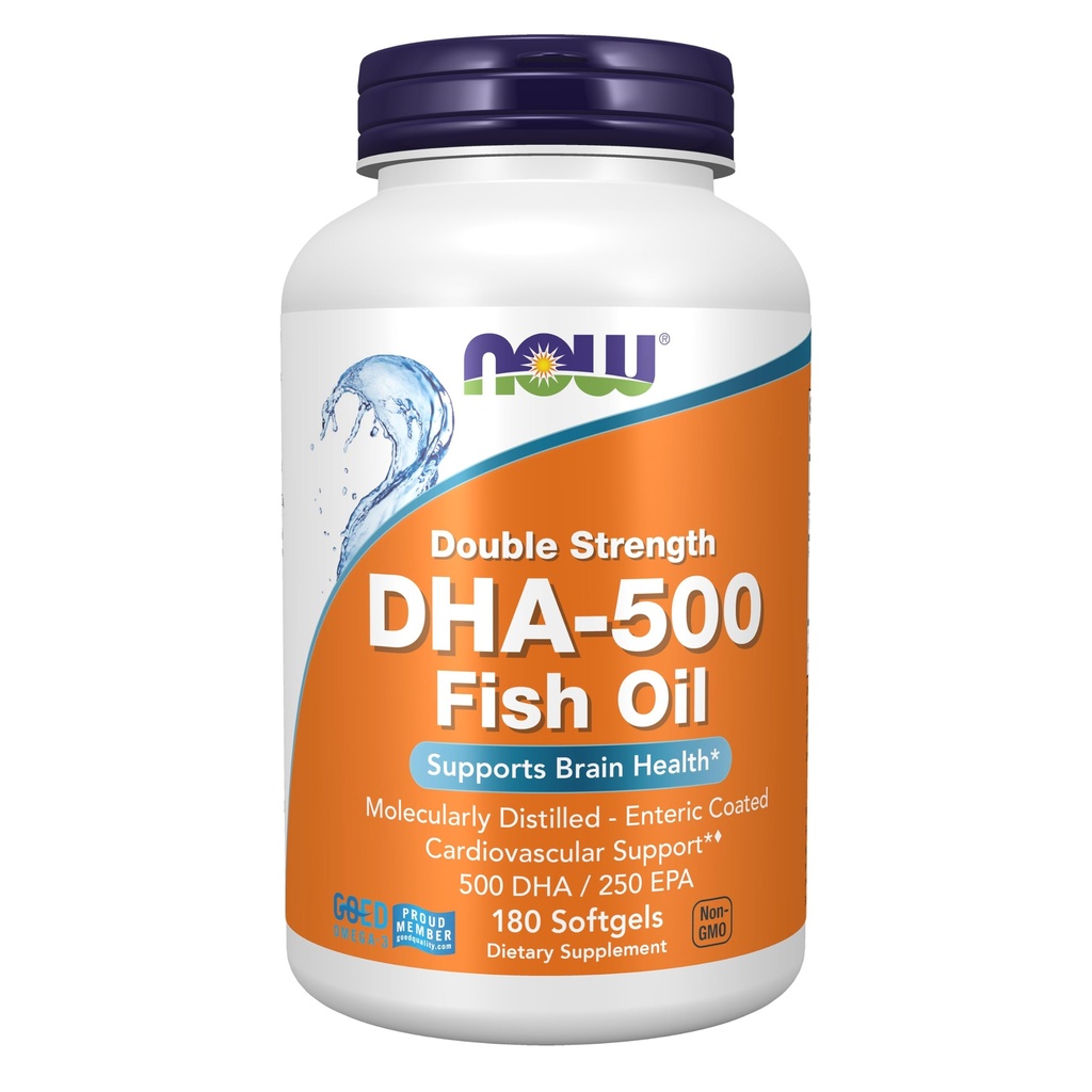 JETZT Nahrungsergänzungsmittel, DHA-500 mit 250 EPA, Molekular destilliert, unterstützt Gehirngesundheit*, 180 Softgels