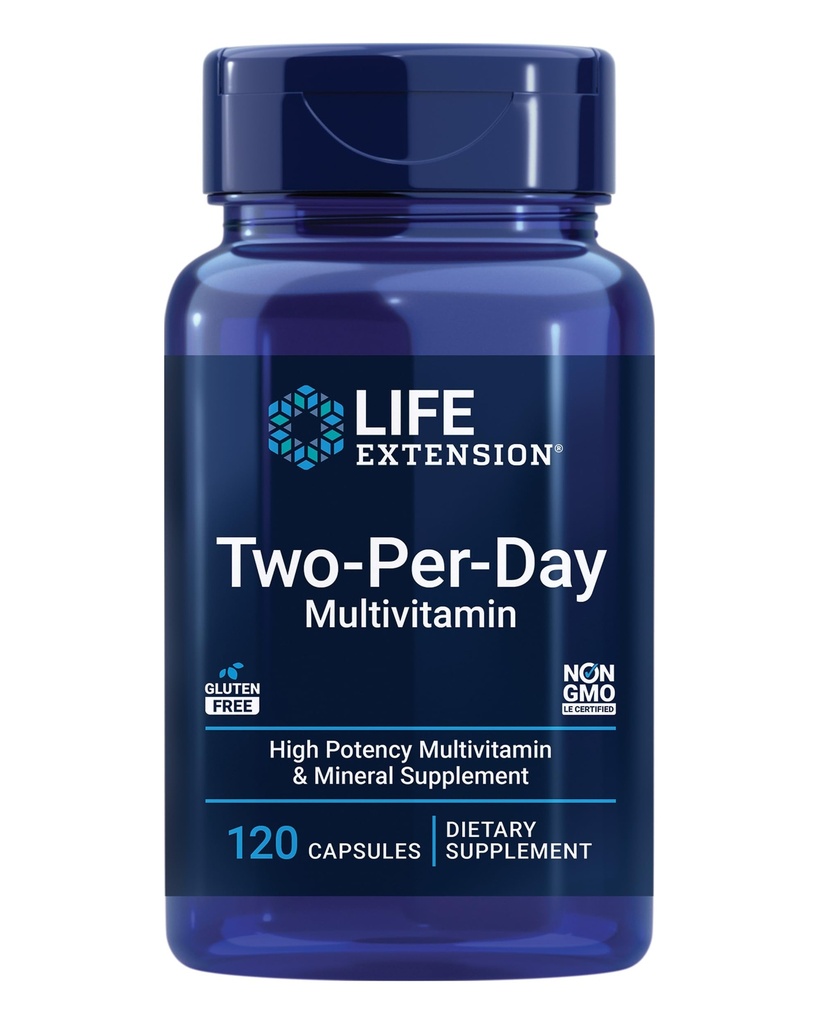 Life Extension Two-Per-Day Multivitamin, Vitamine B, C, D, Zink, Verpackt mit über 25 Vitaminen, Mineralstoffe & Extrakte, Zwei-Monat-Versorgung, Non-GMO, Gluten-Free, 120 Kapseln