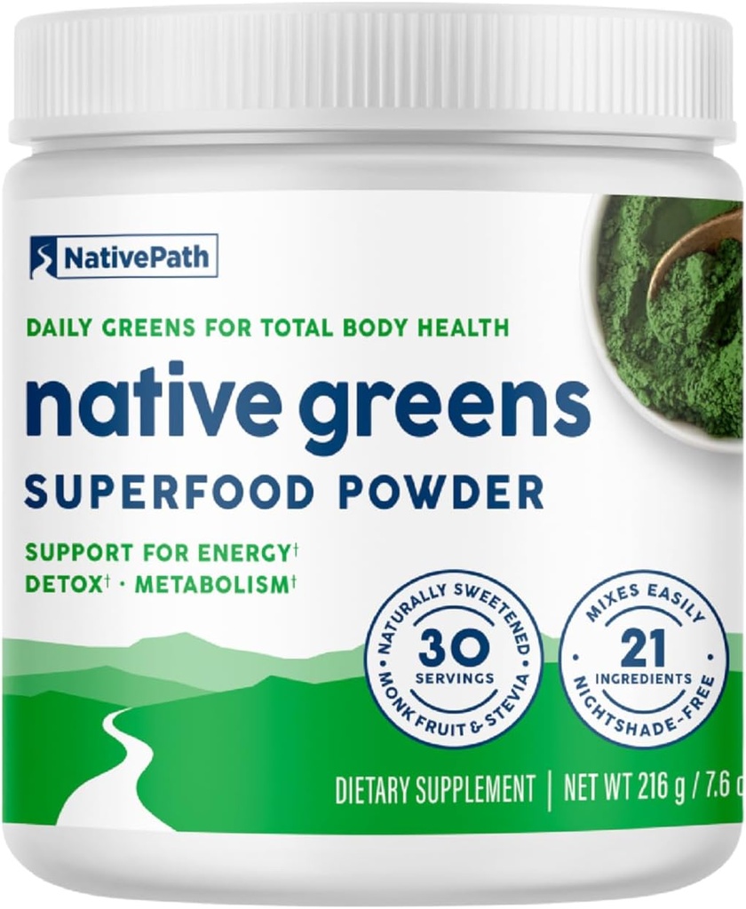 Polvere di Superfood dei Verdi Nativi di Patto Nativo – Verdi organici, Spirulina, Polvere di radice di barbabietola, enzimi digestivi, probiotici, senza ombretto, naturalmente addolcito, 30 Serve