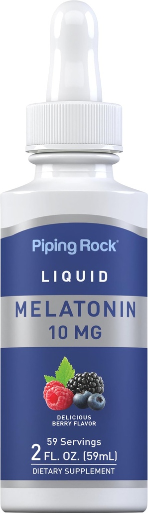 Piping Rock Liquid Melatonin 10mg | 2 fl oz | Gocce di sapore di bacche | Non-GMO, Gluten Free Adult Supplement