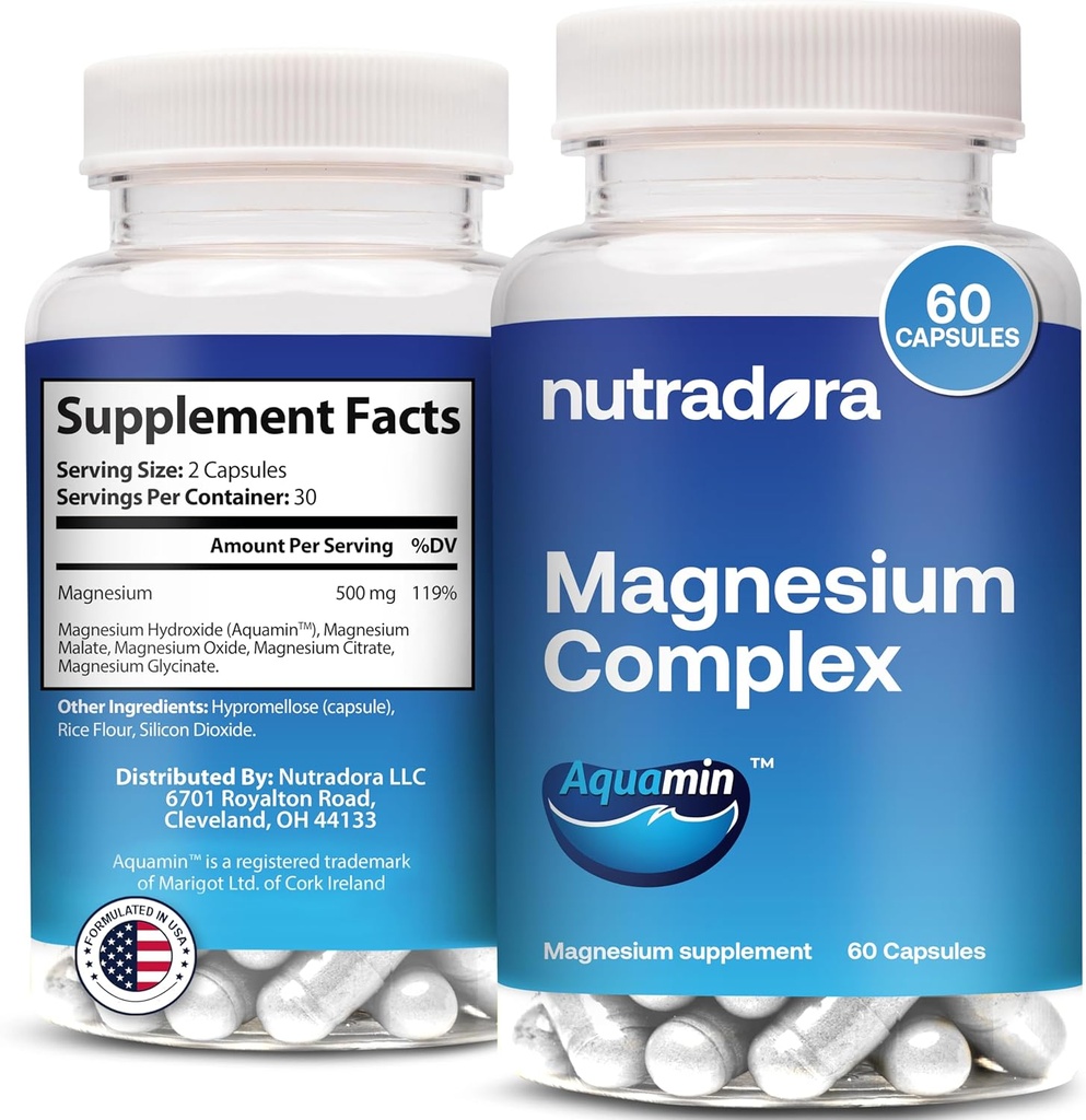 Magnesio Complesso Supplemento 500mg per Uomini & Donne - Magnesio Glycinate & Ossido per un sonno migliore, Muscolo, & salute del cuore, Formulato in USA, 60 capsule (Pack of 1)