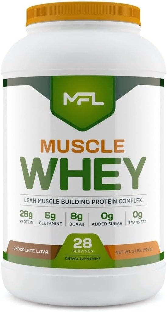 MFL Muscle Whey Protein l 28g di Protein l 8g BCAAs l Keto Friendly l Carbs basso l 2 lbs (Chocolate Lava)