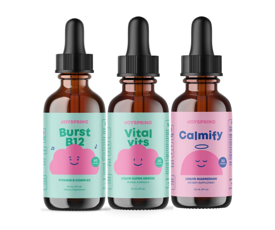JoySpring B-Complex & Vital Vits mit Magnesium Drops Bundle | Naturally Sourced Kids Vitamins & Minerals | Non-Alcoholic, Sugar-Free Liquid Formula | Vegan & Vegetarische Flüssigkeitstropfen Supplement