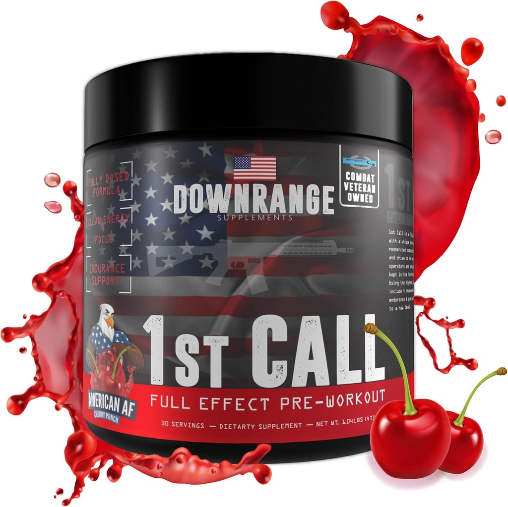 DownRange 1st Call Pre Workout Powder, Preworkout for Men and Women, Amino Acid Beta Alanine, Caffeine & More for Pump, Energy and Focus Support, 30 Servings (Cherry Punch)