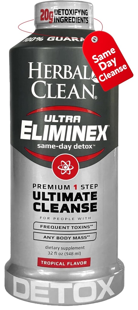 Herbal Clean Same Day Ultra Eliminex Detox Cleanse Drink* (32 fl oz) - Tropical Fruit Flavor Full Body Cleanse Detox Drink with Milk Thistle Seed* for High Toxin*, Vitamina B12 per Uomini e Donne