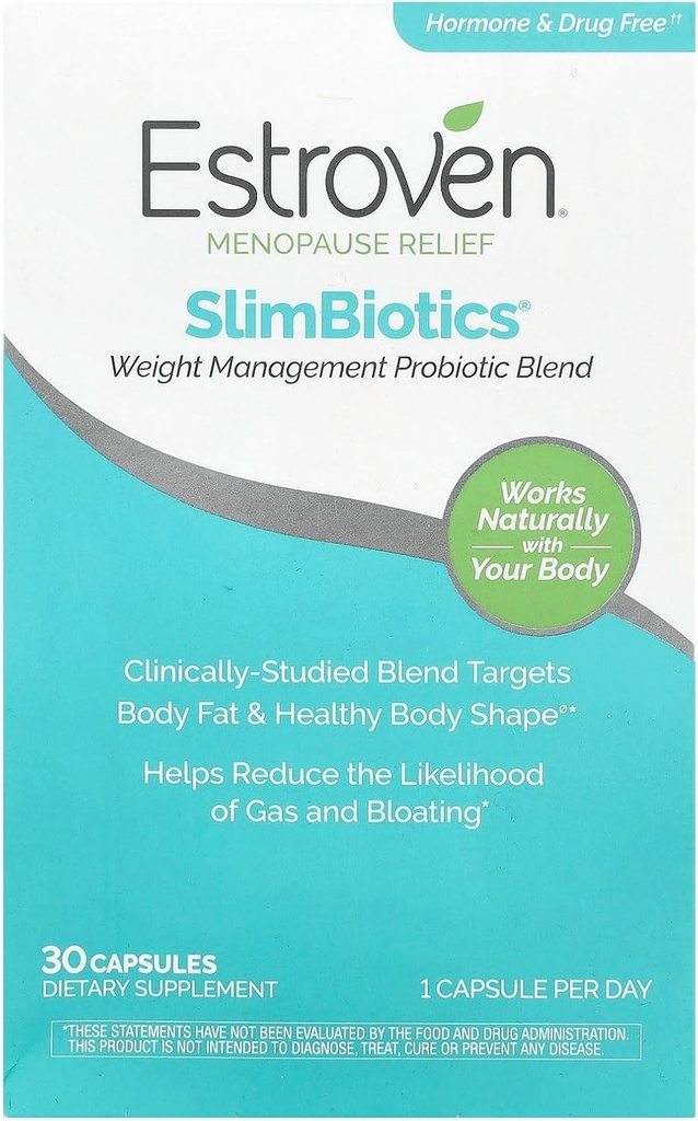 Estroven SlimBiotiques, Weight Management Ménopause Suppléments pour les femmes, 30 Capsules, B Vitamines pour soutenir la santé métabolique, Probiotiques pour la santé digestive pour fournir du gaz et le soulagement du blottis