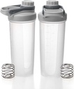 EYMPEU 2 Pack Shaker Bottles for Protein Mixes BPA & Phthalate-free, Solid Screw lid Leakproof Shaker Cup Dishwasher Safe for Protein Shakes 24oz, Clear Grey