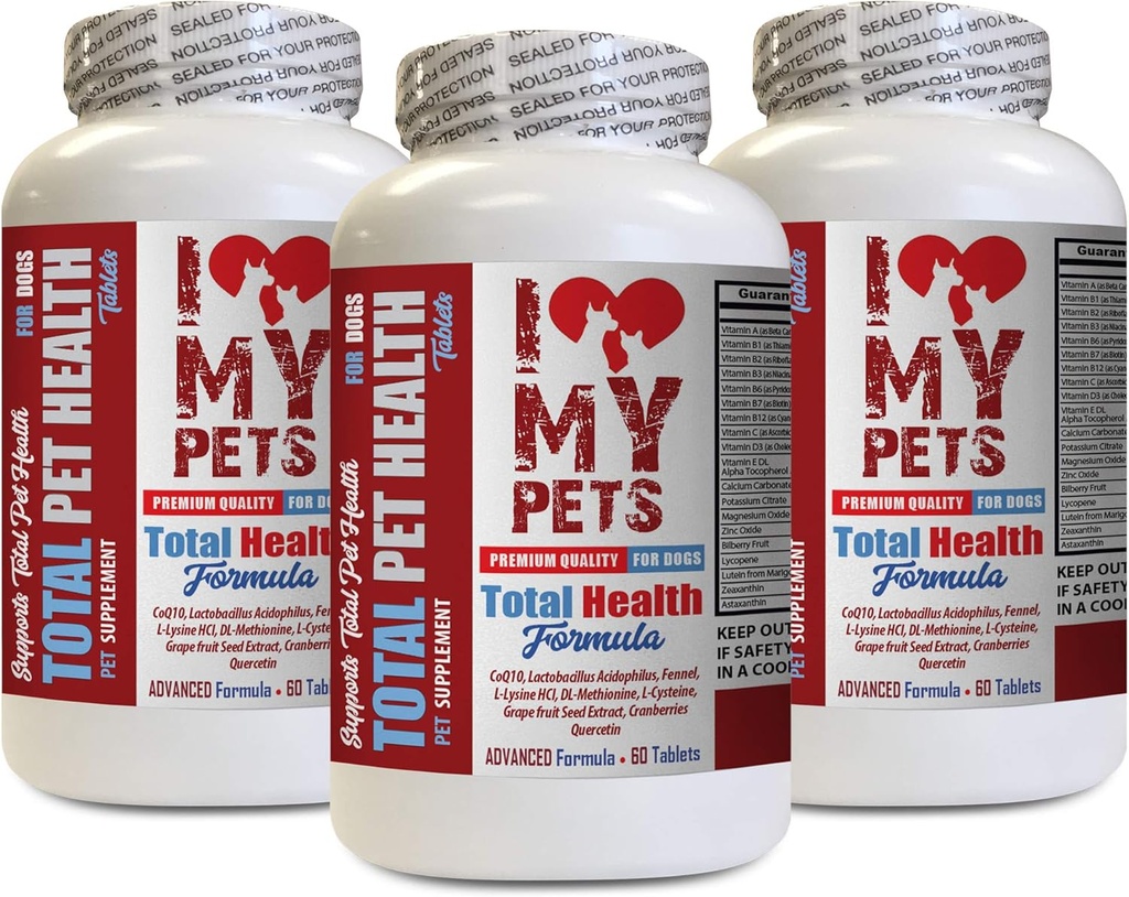 Amo il mio PETS LLC Dog Immunity Boost - Dog Total PET Health - Formula Premium - Best Complex - Estratto di semi di pompelmo per cani - 3 Bottiglie (180 Treats)