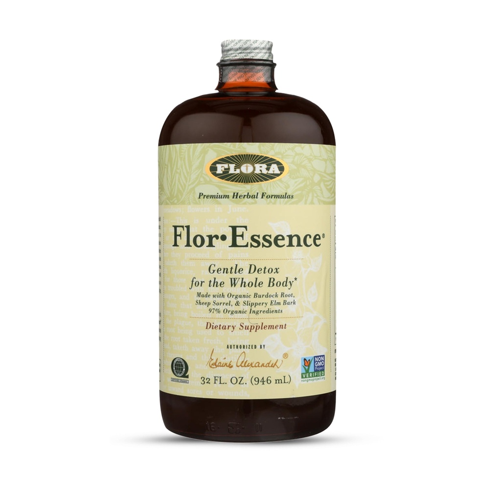 Flora Flor Essence Liquid Tea Blend 32oz LARGE - Detox Detox Pulire con Burdock Root, Slippery Elm, Kelp, Thistle - Premium Organic Ingredients