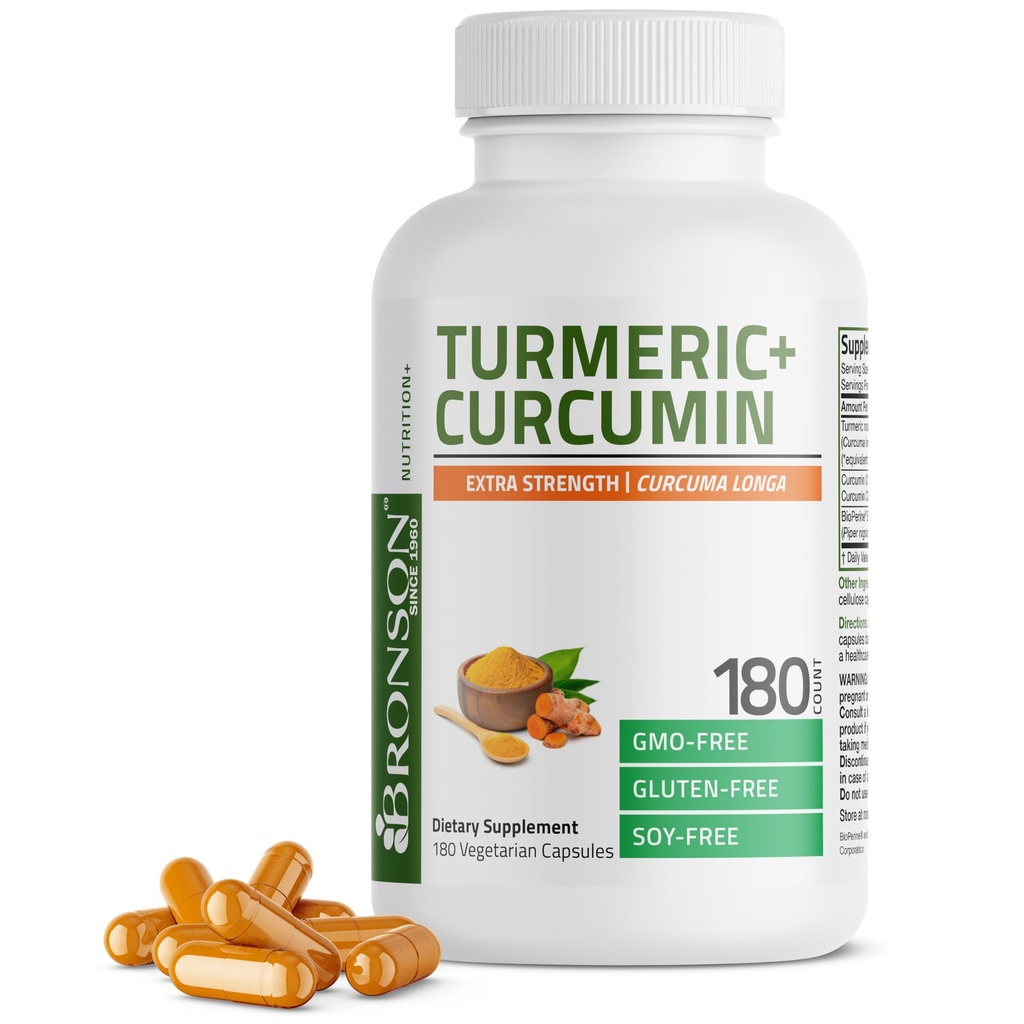 Bronson Curcumine curcumine curcumine extra-résistance - Antioxydant, joint et soutien de digestion avec BioPerine, non-OGM, 180 capsules végétariennes