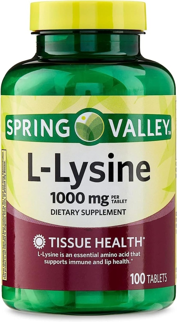 SPEC Lysine Amino Acid Supplements, 1 Comprimé par portion, Spring Valley L-Lysine soutient un système immunitaire sain* 100 Compte