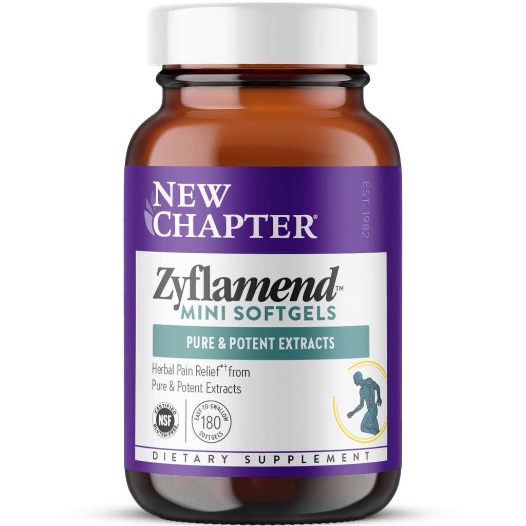 Nuovo Capitolo ZyflamendTM Mini Softgels, Multi-Herbal Pain Reliever+ Joint Supplement, 10-in-1 Super Blend con Ginger & Turmeric per una risposta sana di infiammabilità, Mini Gel Morbido, 180 Conte