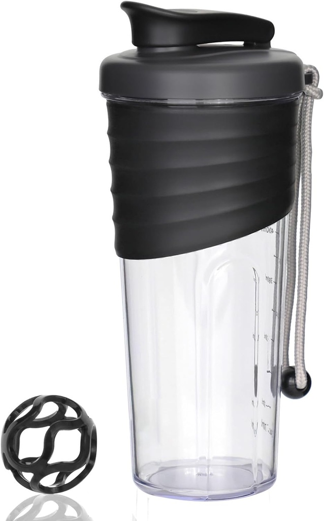 Bottiglia di Shaker per miscele di proteine, 24 oz, Bottiglie di Shaker di Proteina con sfera di Whisk, Bottiglia di miscelatore, Bottiglia di proteine, Coppa di Shaker di bevanda di proteine di Whey portatile, Nero