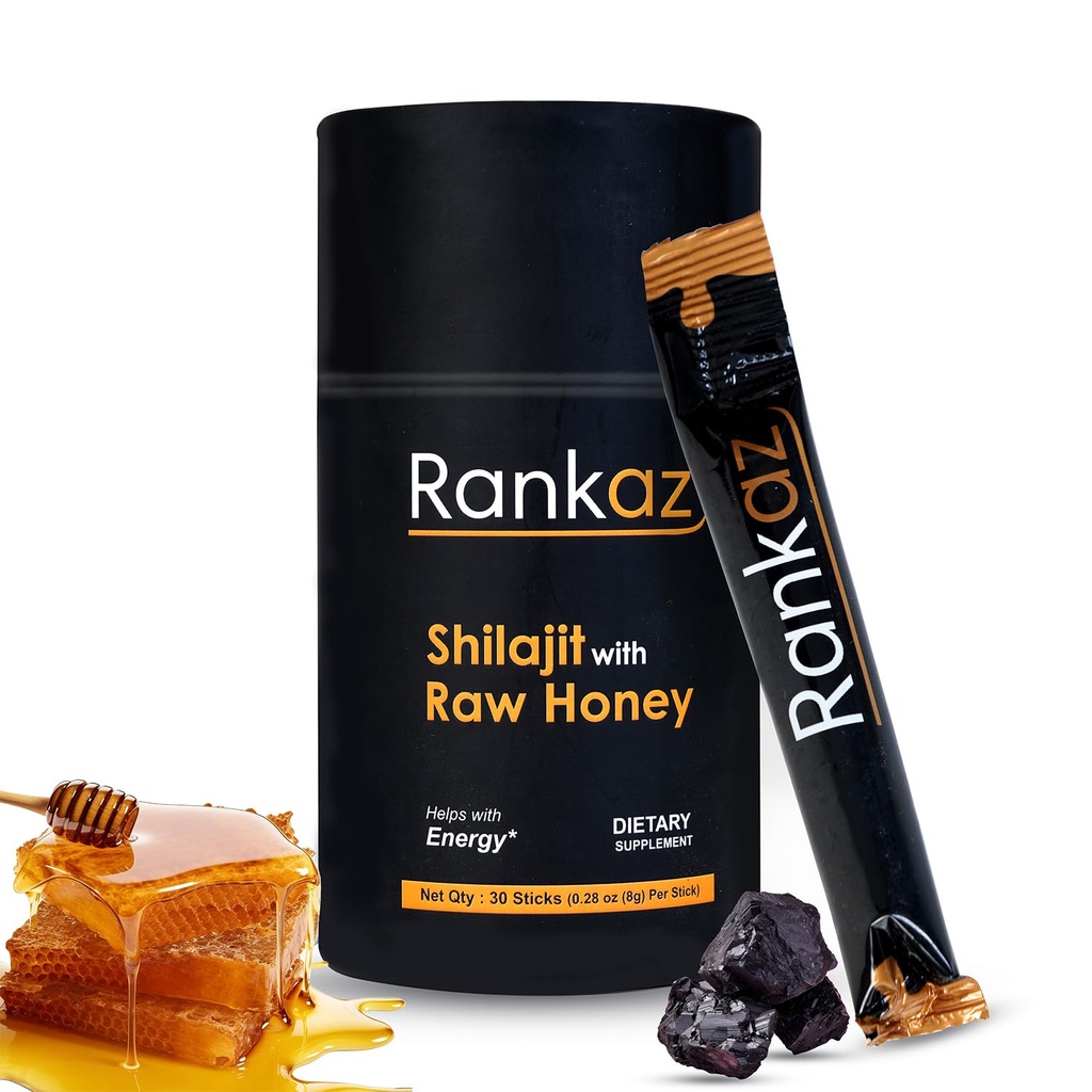 Rankaz Natural Shilajit Honey Sticks Organic - 30 Sticks, Shilajit Honey Fulvic Acid und Trace Minerals