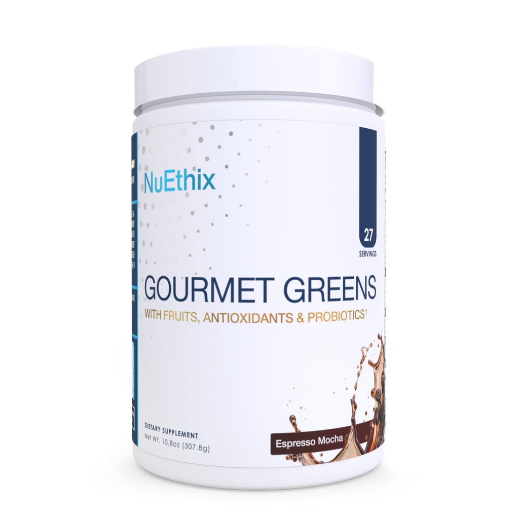 NuEthix Formules Verts Gourmets Buvez Supplément diététique en poudre avec des superaliments de fruits et légumes et probiotiques, Espresso, 27 portions